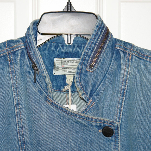 🆕 Current/Elliott Cropped Sleeve Denim Jacket Med - Picture 5 of 6
